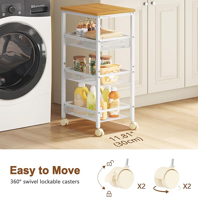 Hoctieon Rolling Storage Cart, 4-Tier Wide Panel Rolling Kitchen Storage Cart - Image 5