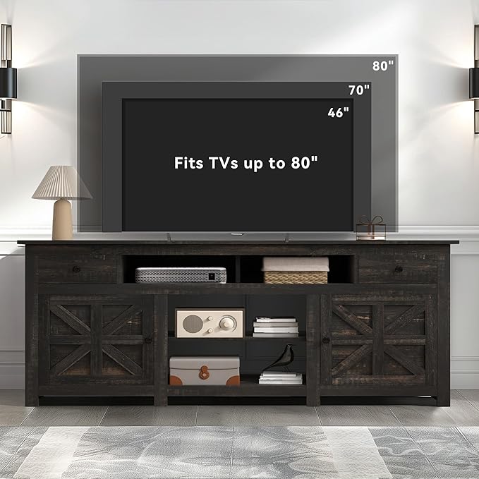 DWVO Farmhouse TV Stand for 75/80 Inches TVs, Entertainment Centers Furniture - Image 8