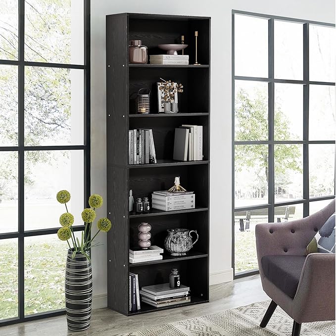 71" Tall Bookcase, 6-Tier Open Display Storage Shelves, Floor Standing Large by GRUSIGN