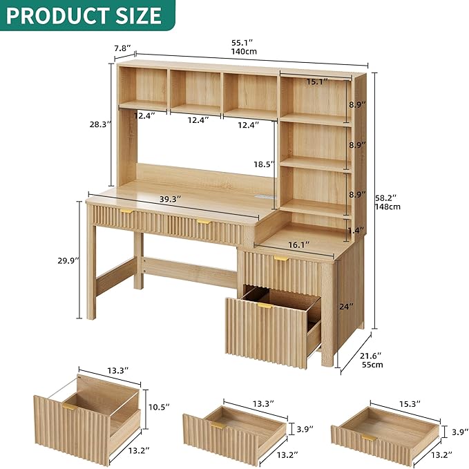 YITAHOME Computer Desk with Hutch and Drawers, Gaming Desk with Power Outlets & - Image 2