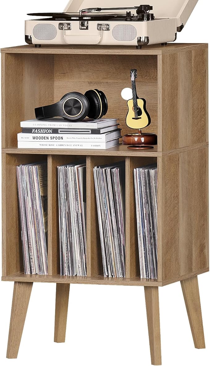 Lerliuo Record Player Stand, Oak Turntable Stand Holds up to 160 Albums by Lerliuo