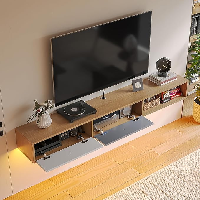 Modern Floating TV Stand with Doors, 55‘’ Wall Mounted Media Console Cabinet - Image 5