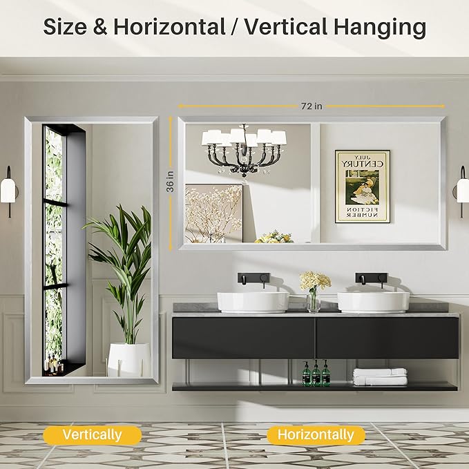 72x36 Inch Silver Bathroom Mirror - Image 5