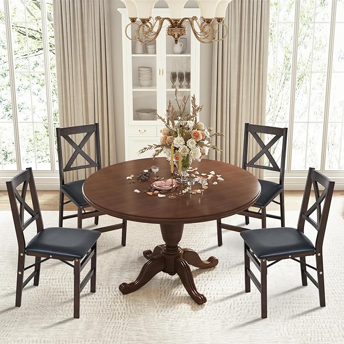 COLAMY Folding Dining Chairs Set of 4 – Dark Brown Wooden Dining Room Chairs - Image 2