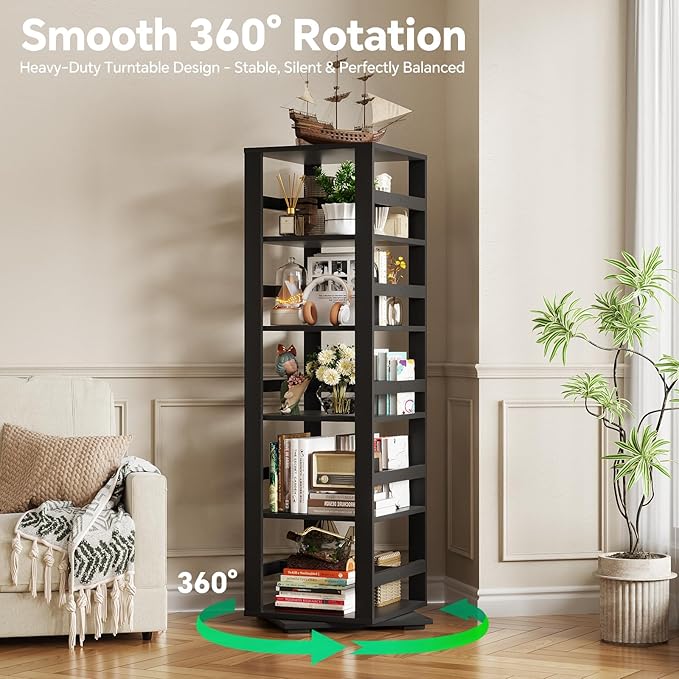Homykic Rotating Bookshelf, Bamboo 360 Display Spinning Bookshelf Tower - Image 7