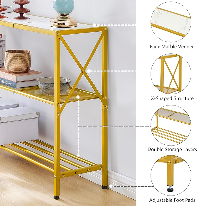 Hoctieon Gold Console Table, 3 Tier Entryway Table, Hallway Table, Narrow Sofa - Image 9