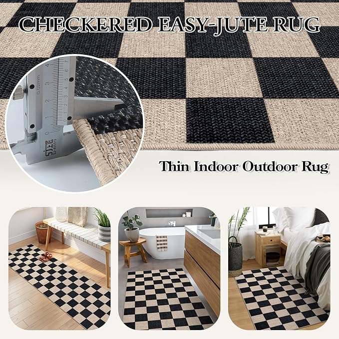 Lahome Checkered Easy Jute Carpet, 3x5 Outdoor Patio Rug Washable Rugs - Image 4