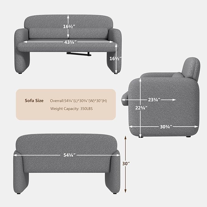 Furnimart Modern Loveseat Sofa, Comfy Upholstered Minimalist Couch, Small - Image 2