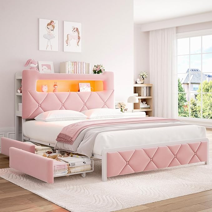 Queen Upholstered LED Bed Frame - Image 8