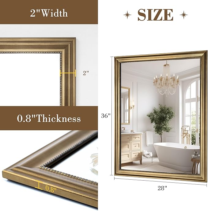 Axeman 28x36 Rectangular Wall Mirror, Decorative Bathroom Mirror, Traditional - Image 5