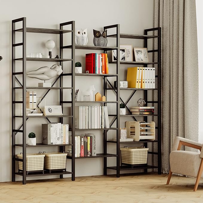 IRONCK Bookshelves 6 Tiers Triple Wide Industrial Bookshelf, Large Etagere - Image 2