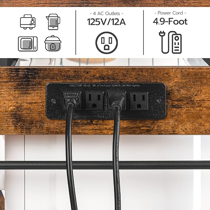 HOOBRO Bakers Rack with Power Outlet, 35.4 Inches Coffee Bar with Mesh Basket - Image 4