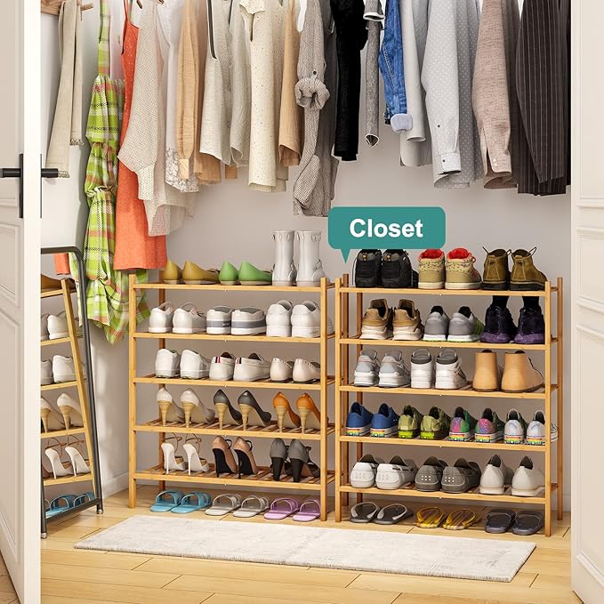 5-Tier Bamboo Shoe Rack for Entryway, Stackable | Foldable | Natural, Shoe - Image 2