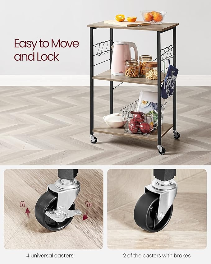 VASAGLE Kitchen Shelf on Wheels, Serving Cart - Image 7