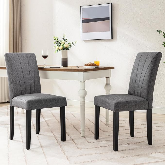 VECELO Upholstered Dining Chairs Set of 2, Modern Fabric and High Back & Solid by VECELO