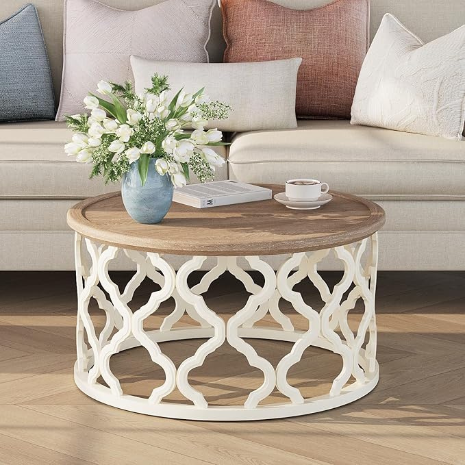 karlott Farmhouse Coffee Table, French Country Round Coffee Table by KARLOTT