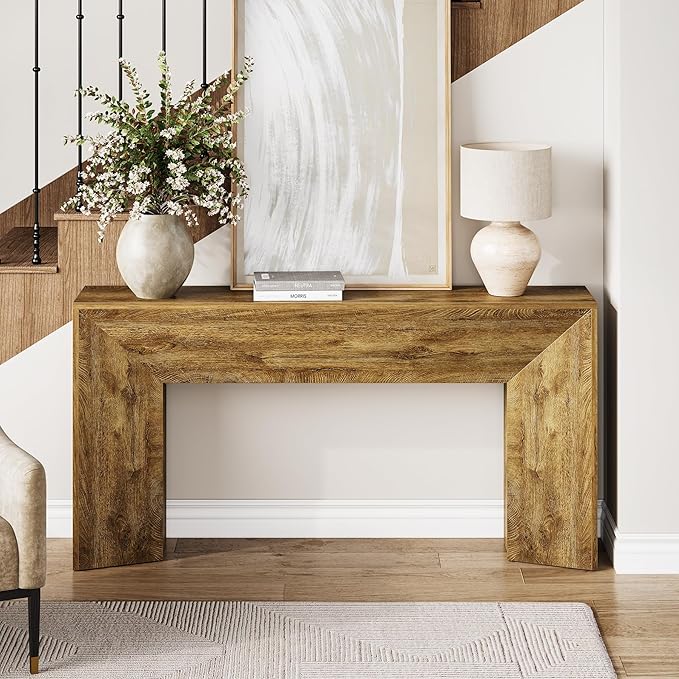 LITTLE TREE Console Table for Entryway, 63 Inches Extra Long Brown Wooden Sofa - Image 4