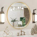 TokeShimi Brushed Gold Round Mirror 24 Inch Gold Round Vanity Bathroom Mirror by RefinedBathroomAccessories