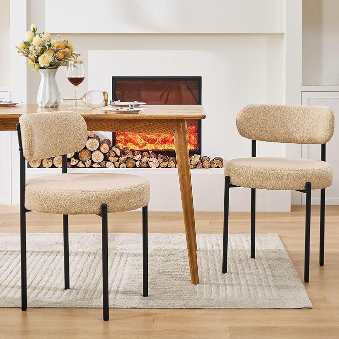Dining Chairs Set of 6, Curved Backrest Upholstered Dining Room Chairs - Image 9