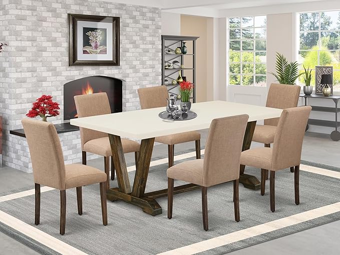 East West Furniture V727AB747-7 7 Piece Modern Dining Table Set Consist of a - Image 2