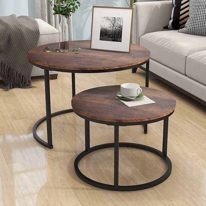 Industrial Round Coffee Table Set of 2 End Table - Image 6