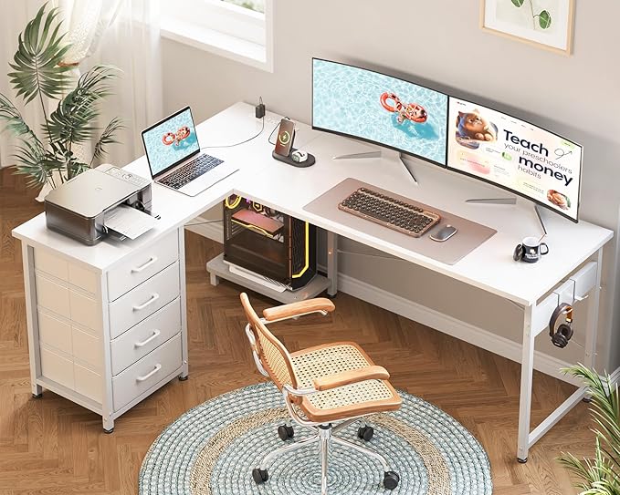 AODK L Shaped Desk with 4 Tier Drawers, L Shaped Computer Desk with USB - Image 8