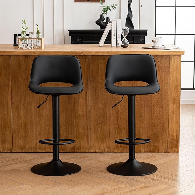YOUNIKE Black Bar Stools Set of 2 Compact Modern Swivel Barstools, Adjustable - Image 7