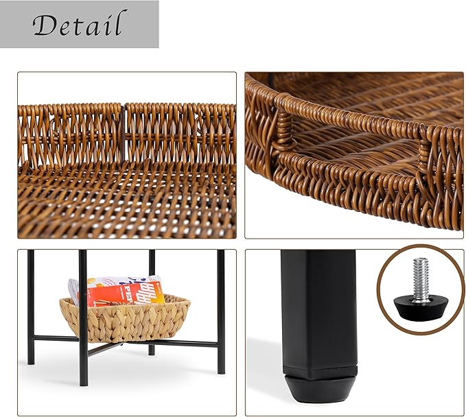 Small Wicker Round End Table, 16.5 in Rattan End Tables - Image 5