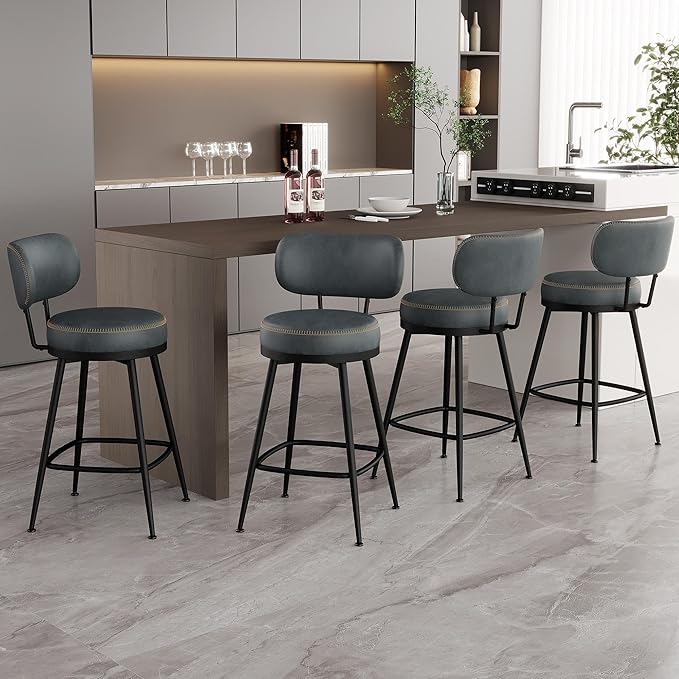 Counter Height Bar Stools, Faux Leather Kitchen Counter Stools by ErdoruLiving