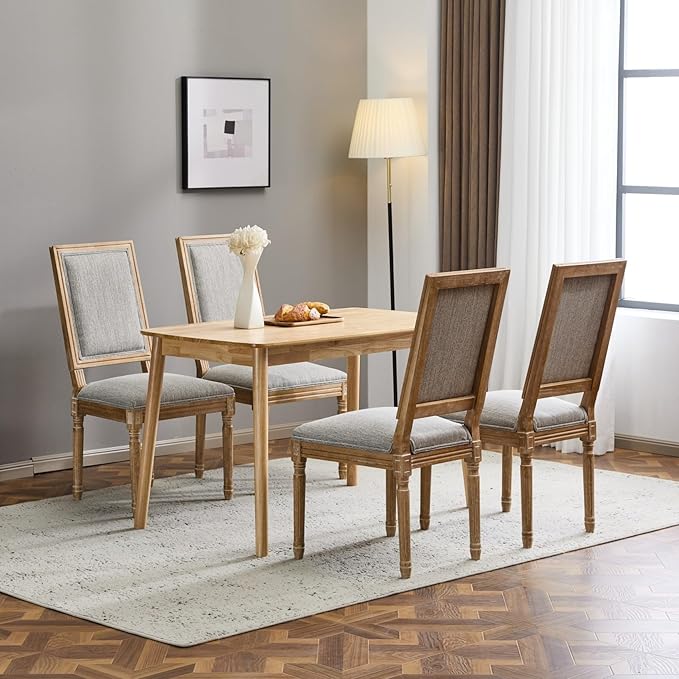 Merax Upholstered Solid Wood Dining Chairs Set of 4, French Country Style - Image 4