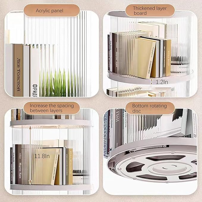 Rotating Bookshelf Tower, 360° Rotating Bookshelf, 66 inch High Small Space - Image 7