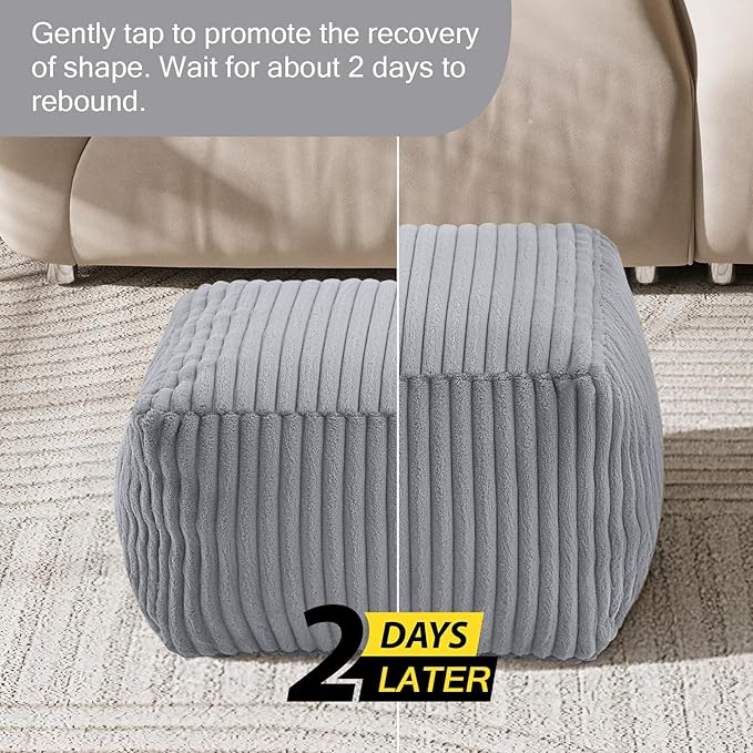 MeMoreCool Square Stuffed Pouf Ottoman Foot Rest, Stripe Furry Floor Pouf Foot - Image 6