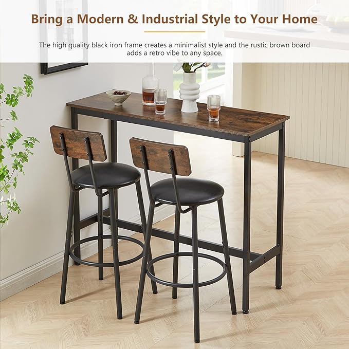 Tatub Bar Table with Stools Set of 2, Industrial 3 Piece Counter Height Small - Image 5