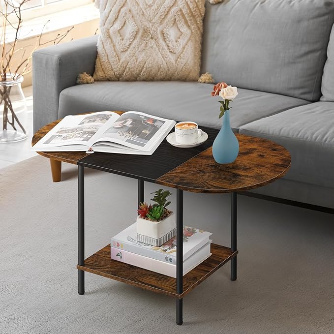 OYEAL Small Round Coffee Table for Living Room Farmhouse Oval Center Table by OYEAL