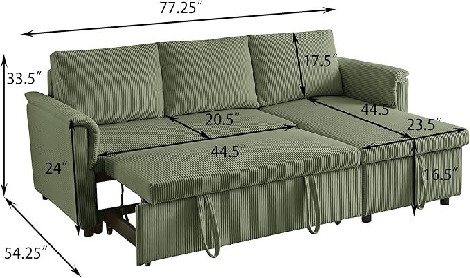 Ball & Cast Reversible Sectional Sofa Couch, L-Shape Sleeper Sofa Bed - Image 2