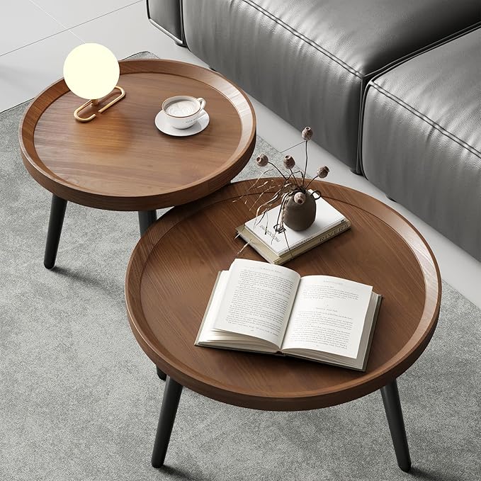 Small Round Coffee Table Set of 2, Walnut Coffee Tables by Unknown