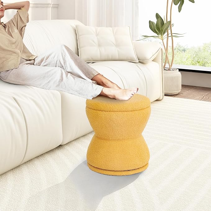 Ottoman with Storage, 360° Swivel Boucle Ottoman Vanity Stool, Upholstered - Image 9