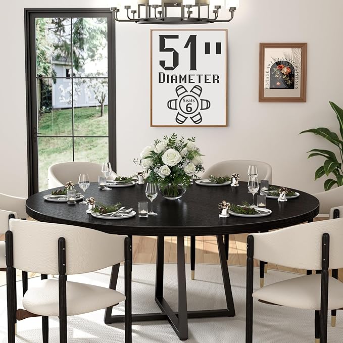 Black Round Dining Table for 6 by NUTIKAS