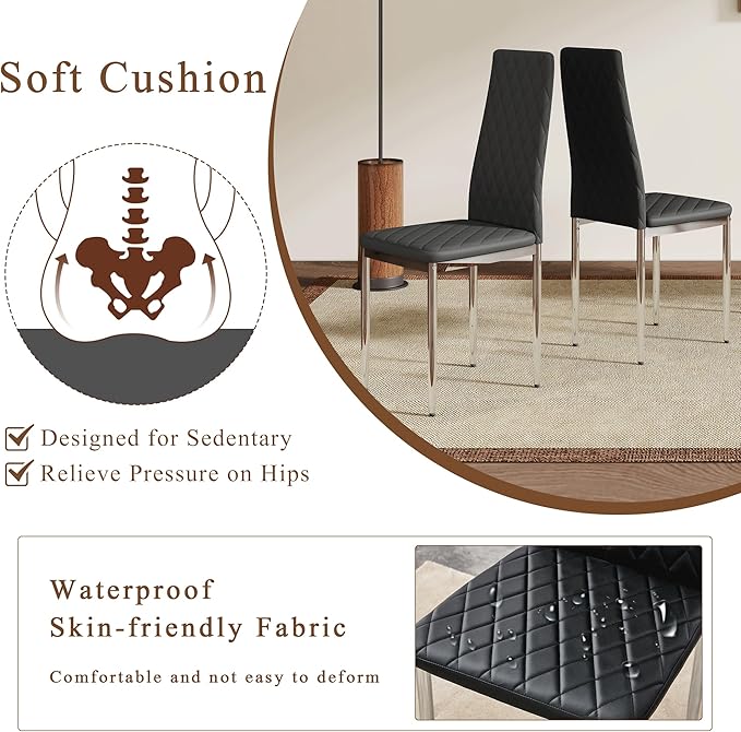 JT Modern Minimalist Dining Chair Fireproof Leather Sprayed Metal Pipe Diamond - Image 8