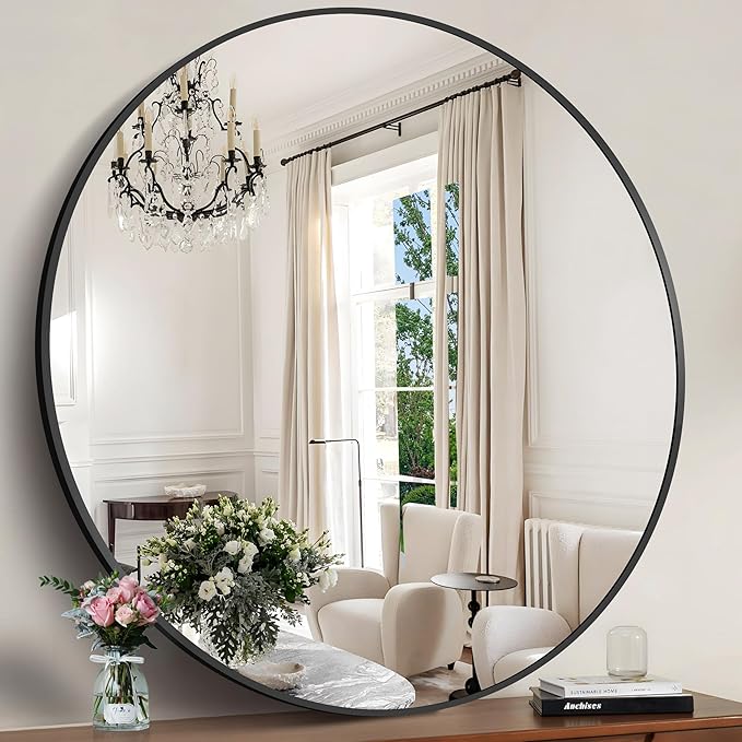 Black Round Mirror, Living Room by GLASHOM