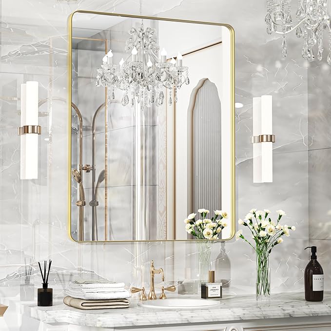 40×30 Gold Bathroom Mirror, Rectangular Bathroom Vanity Mirror by FunMemories