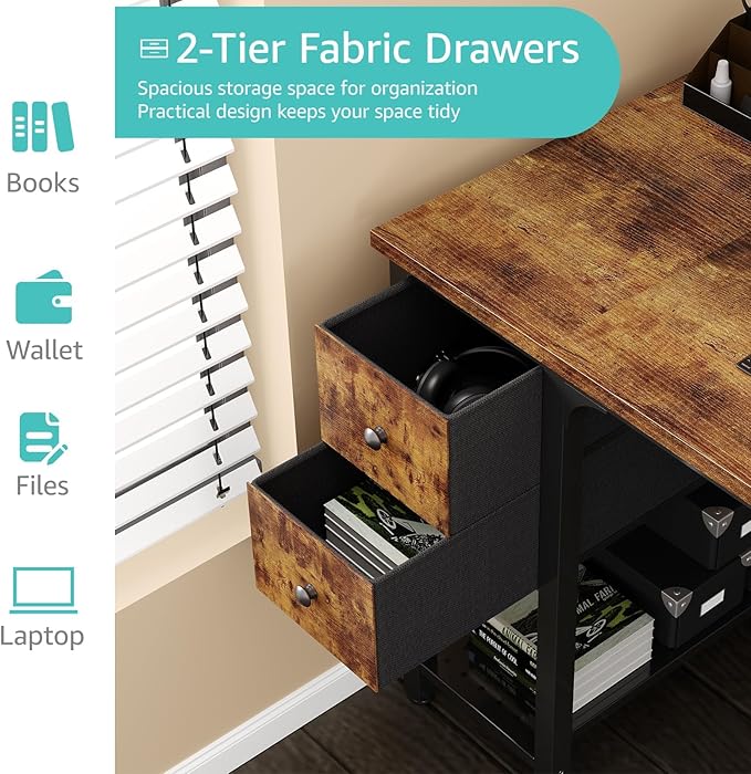 Lufeiya Computer Desk with Fabric Drawers, 47 Inch Desk - Image 5