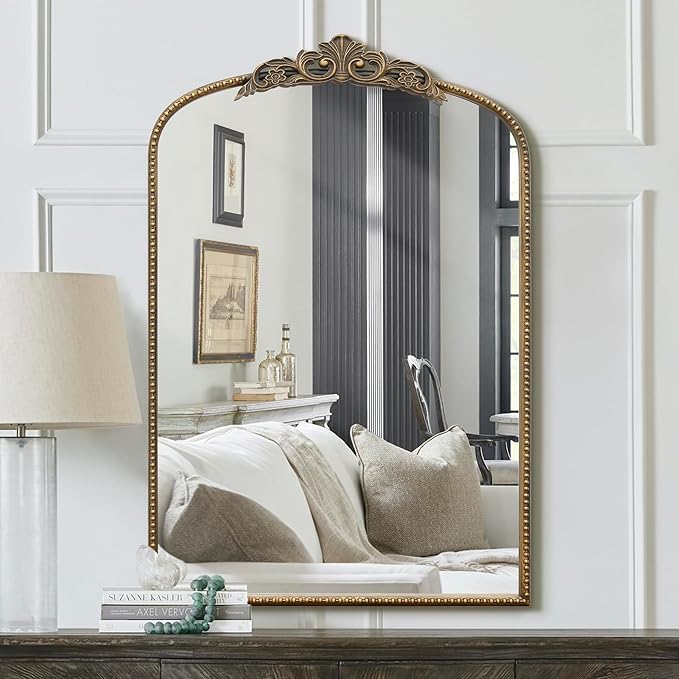 Micasso Antique Gold Ornate Mirror, 24 x 36 Inches Arched Baroque Style Mantel by Micasso