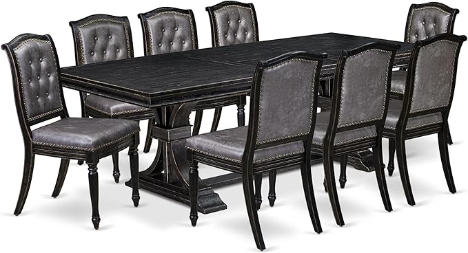LEMA9-SBB-34, 9-pc Dining Table Set Consists of a Dining Table and 8 Dark Grey - Image 2