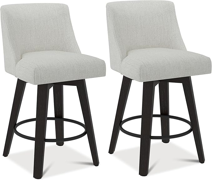 Counter Height Swivel Bar Stools Set of 2, Fabric in Ivory White by ErdoruLiving