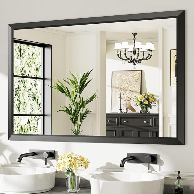 55x36 Inch Black Bathroom Mirror by Briivuemodernmirrors