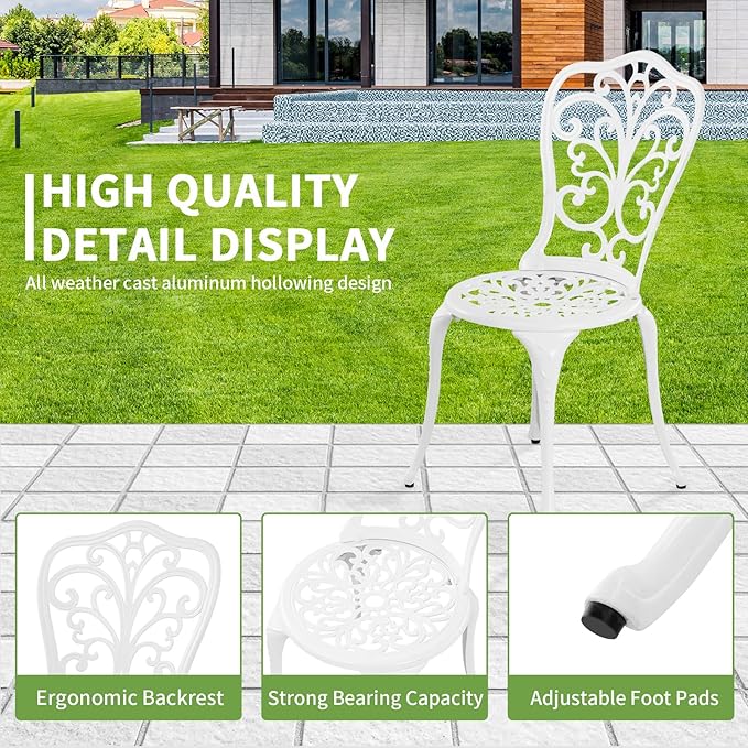 Bistro Set 3 Piece Outdoor Cast Aluminum Patio Bistro Set - Image 3