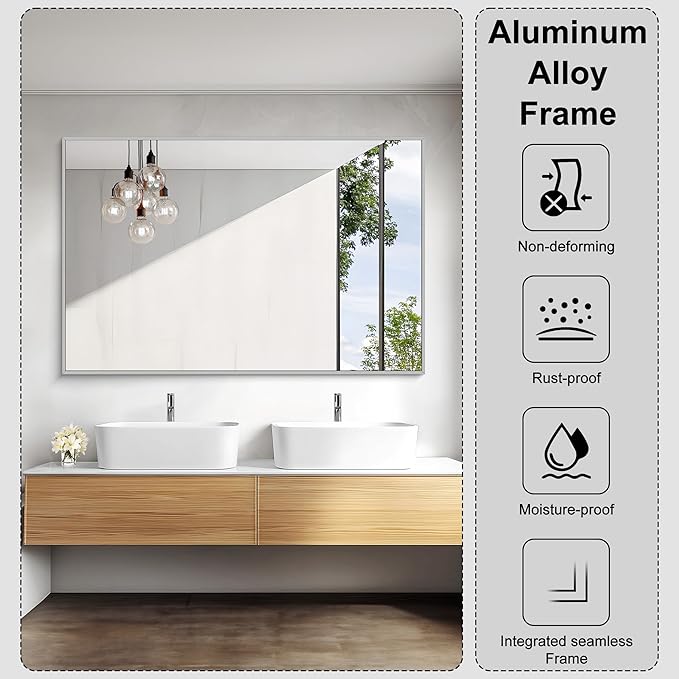 KOCUUY Large Silver Bathroom Mirror, 55x36 inch Rectangular Mirror - Image 7