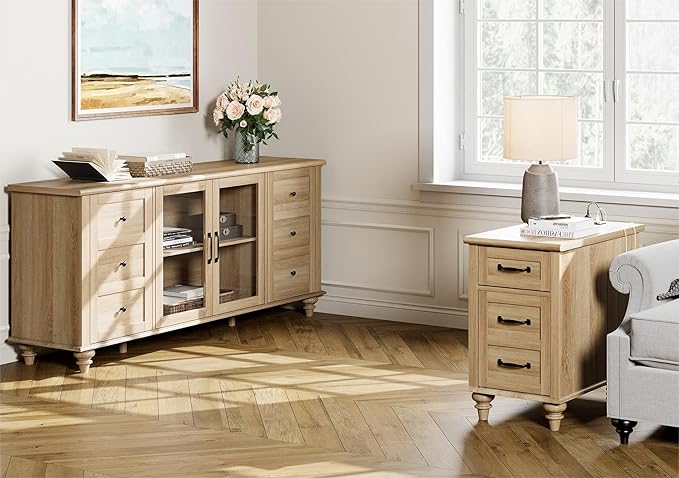 WAMPAT End Table with Charging Station, Wood Side Table with Drawer and Storage - Image 4