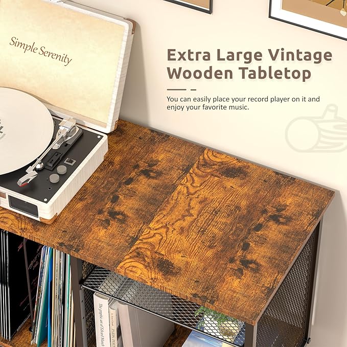 Record Player Stand with Adjustable Divider, Vinyl Storage Holder Up to 200 - Image 4